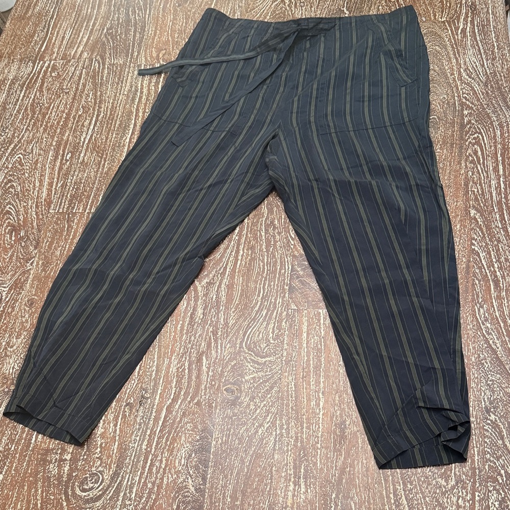 Vince Black Chinos with Olive Pinstripes
